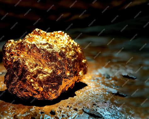 Premium Photo | The pure gold ore found in the mine on a stone floor