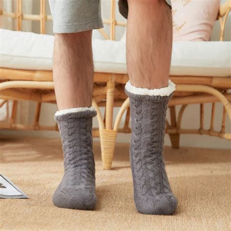 Chaussettes Thermiques Courtes En Coton Pour Hommes Pantoufles Floues