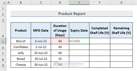 How to Calculate Remaining Shelf Life Percentage in Excel (With Easy Steps)