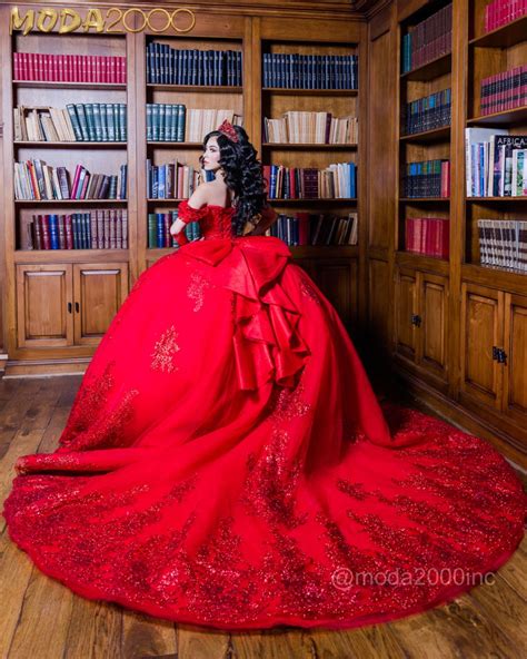 Red Quince Dress With Long Detailed Train ️ In 2024 Quinceanera