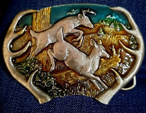 1977 Bergamot Brass Works Vintage Belt Buckle Deer L Gem