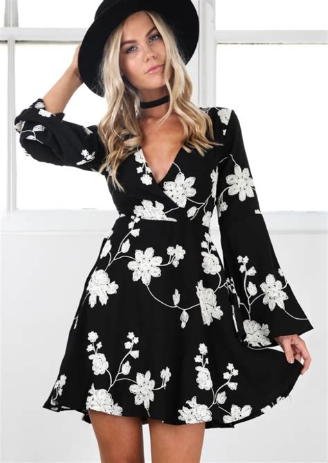 Floral Deep V Neck Mini Dress Without Necklace Fairyseason