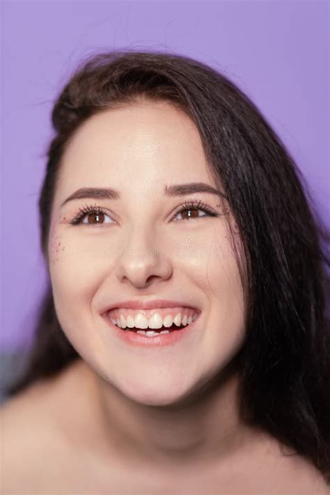 Pretty Brunette Girl Woman On Very Peri Background Trendy Color