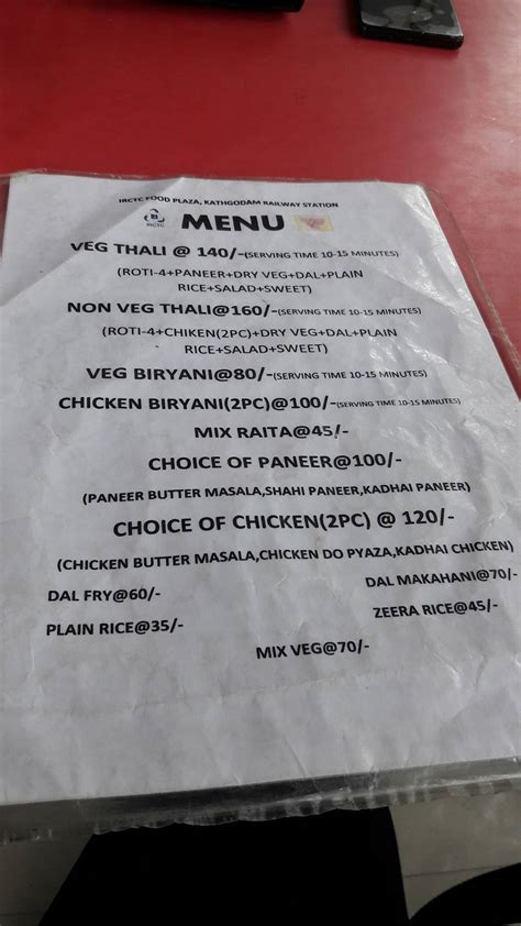 Menu at Irctc Food, India