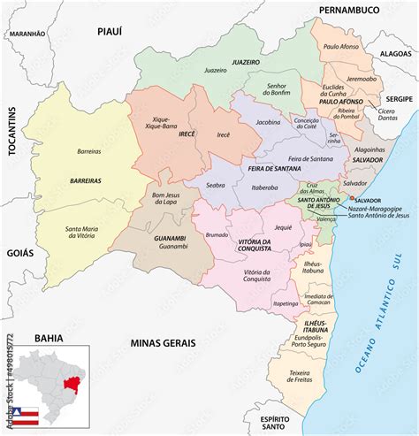 Vetor De Map Of The Central And Immediate Geographic Regions Of Bahia