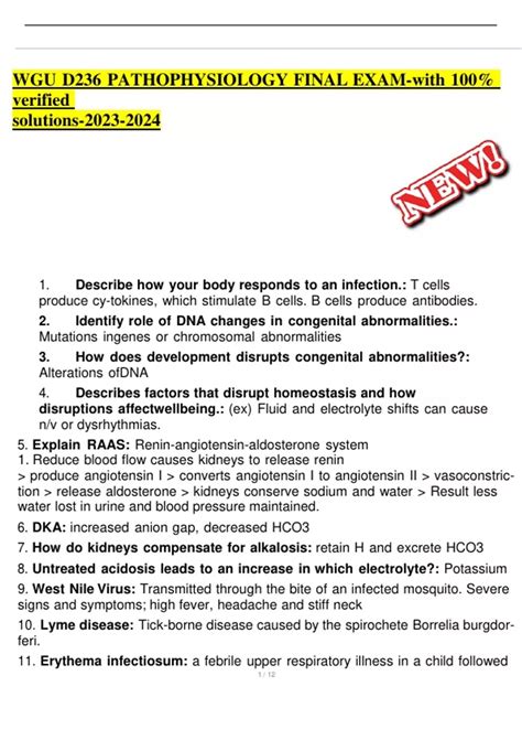 Wgu D Pathophysiology Final Exam With Verified Solutions Wgu