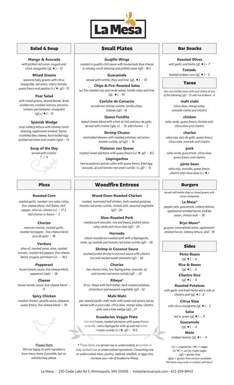 La Mesa | Menu