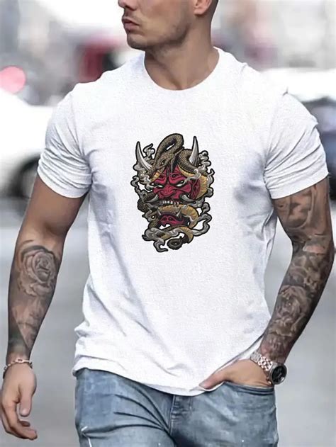 Casual Fashion T Shirt For Men Dragonknife Graphic Print Temu