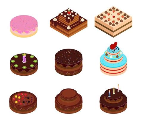 A Bunch Of Different Types Of Cakes On A White Background Including