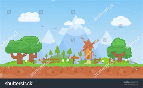 Vector Illustration Cartoon Countryside Landscape Beautiful Stock ...