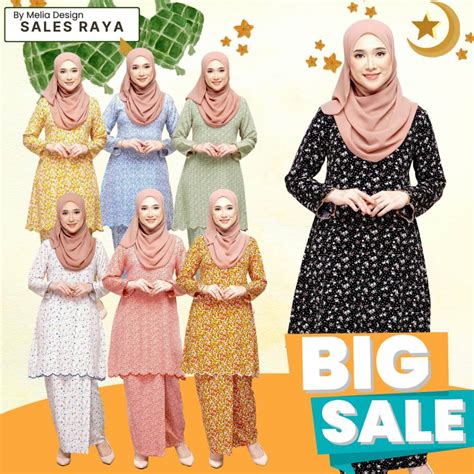By Melia Design Baju Hot Raya Kurung Moden Riau Corak Bunga Cotton Ironless Premium Lembut