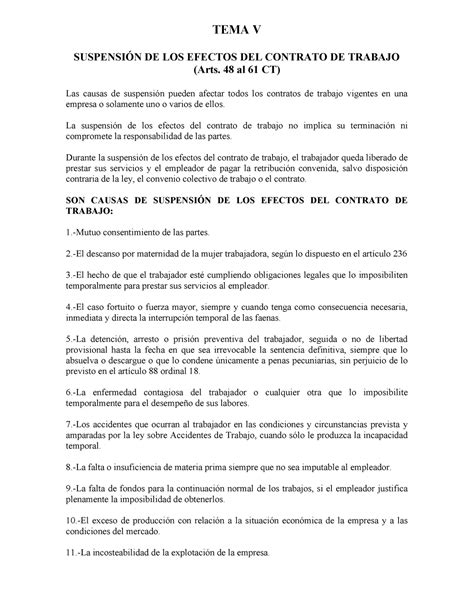 TEMA V Suspensión Y Terminación DEL Contrato DE Trabajo TEMA V