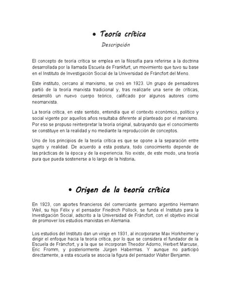 Teoria Critica Pdf La Teoría Crítica Marxismo