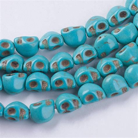 China Factory Synthetic Turquoise Beads Strands Dyed Skull 10x8x9 5mm