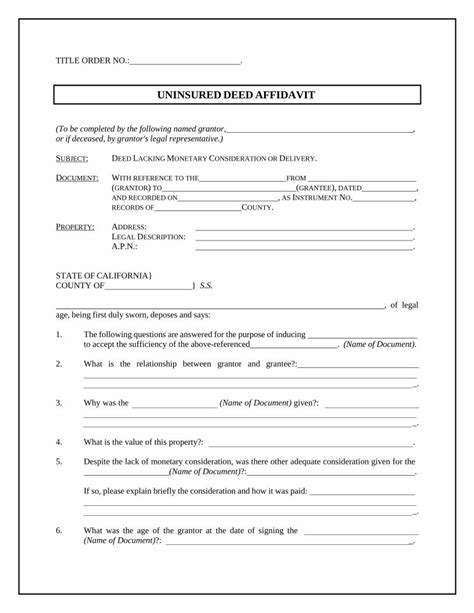 Pdf Uninsured Deed Affidavit Pdf Filetitle Order No Uninsured