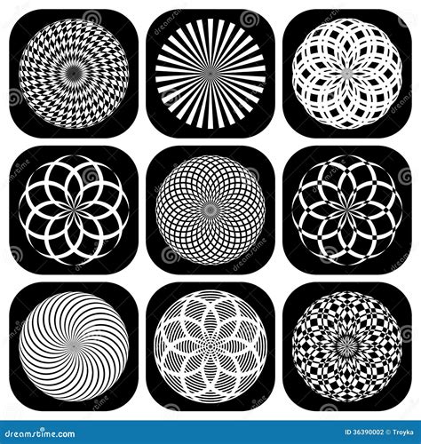 Patterns In Circle Shape Design Elements Set Stock Vector