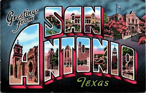 Vintage 1930 S Large Letter Greetings San Antonio Texas TX Linen