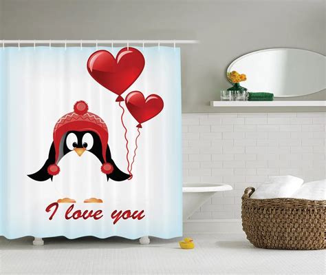 Valentines Decor Shower Curtain Set Happy Birthday Balloons I Love You