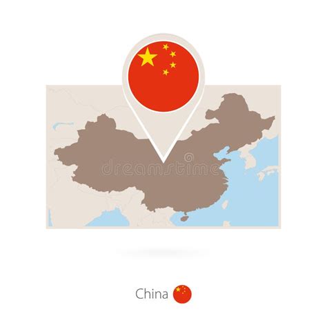 Rectangular Map Of China With Pin Icon Of China Stock Vector