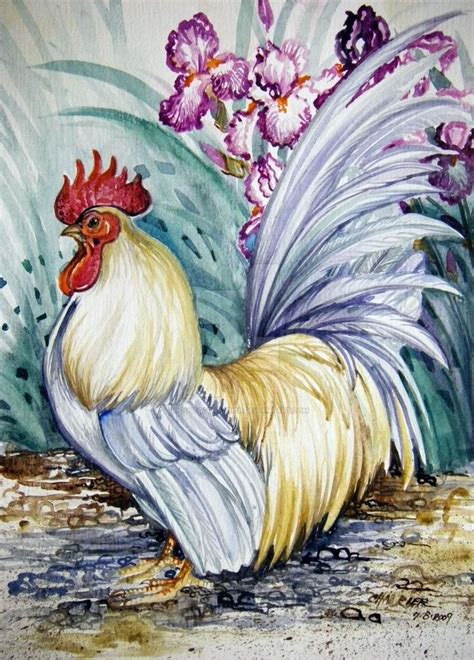 Rooster And Iris By Houseofchabrier On Deviantart Rooster Painting