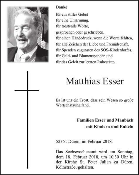 Traueranzeigen Von Matthias Esser Aachen Gedenkt