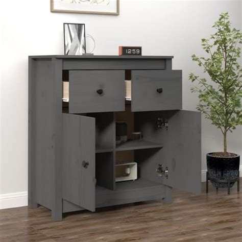 Hua Buffets Bahuts Buffet Gris X X Cm Bois Massif De Pin