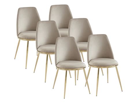 Set Van 6 Stoelen Van Velours Met Goudkleurig Metalen Frame Beige