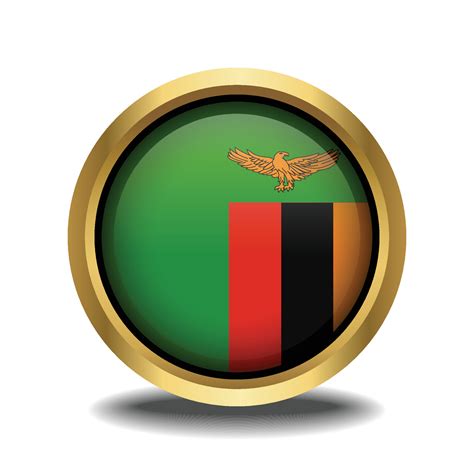 Zambia Flag Circle Shape Button Glass In Frame Golden 20489443 Vector