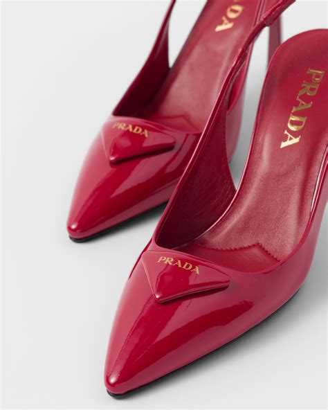 Cherry Red Patent Leather Slingback Pumps Prada