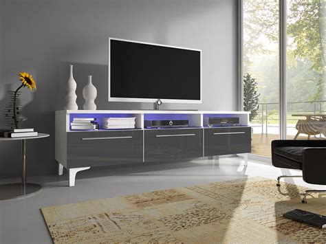 Meuble TV Nashville 117 Blanc Gris Brillant Meubles De Salon