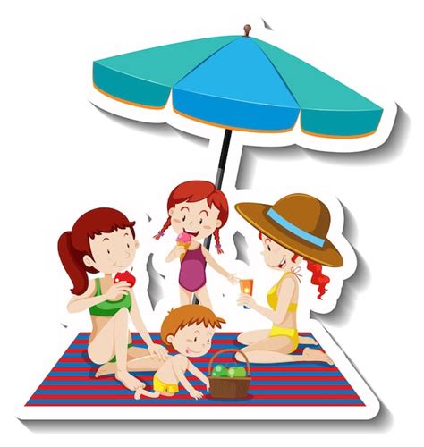 Free Vector Children Picnic At The Beach Cartoon Sticker