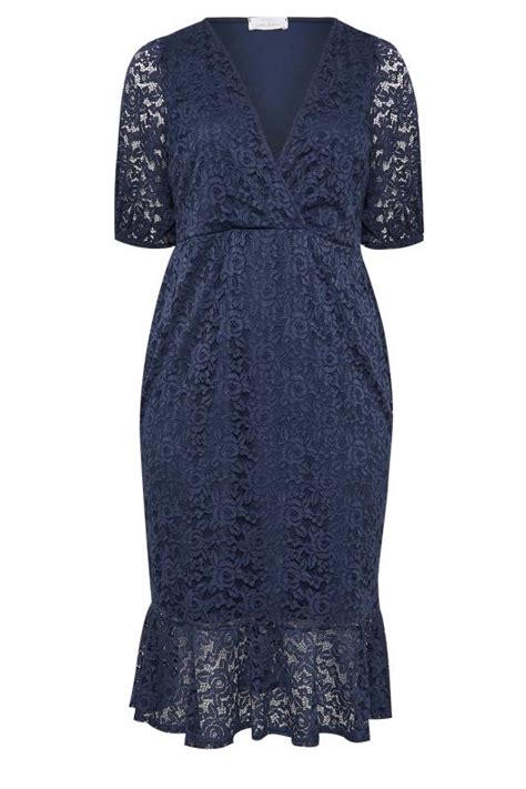 YOURS LONDON Plus Size Navy Blue Lace Wrap Dress Yours Clothing