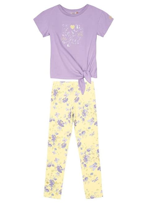 Conjunto Wonderful Floral Menina Roxo Carinhoso