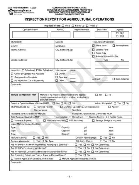 Fillable Online Files Dep State Pa Inspection Report For Agricultural