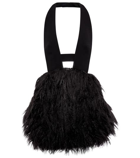 Saint Laurent Halterneck Faux Fur Minidress In Black Lyst