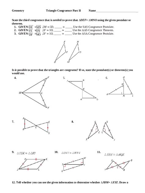 triangle congruence postulates  theorems  template pdffiller