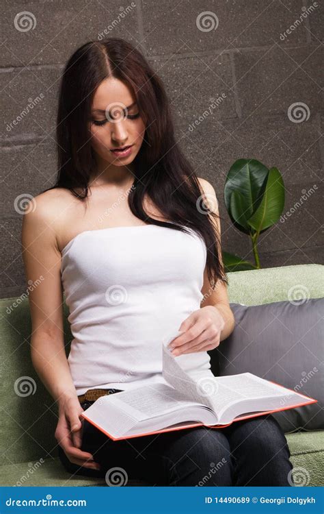 Beautiful Brunette Reading A Book Stock Image Image Of Hand