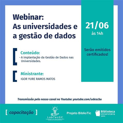 Notícia Biblioteca da Udesc realiza webinar sobre gestão de dados na