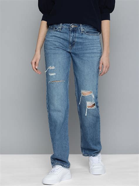 Buy Levis Women Blue Straight Fit Slash Knee Light Fade Jeans Jeans