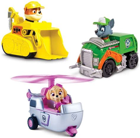 Paw Patrol Rescue Racer Rubble Rocky Skye Figure 3 Pack Figure Does