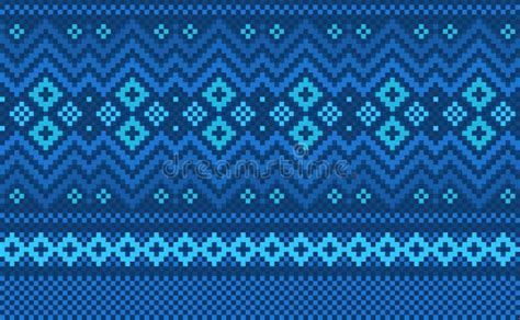 Blue Geometric Ethnic Pattern Vector Embroidery Tribal Background