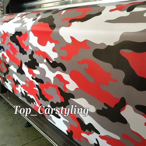 Red Tiger Arctic Camouflage Car Wrap Vinyl Air Bubble Free Vehicle Boat Camo Covering Graphic