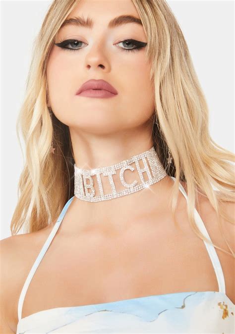 Bitch Rhinestone Choker Necklace Silver Dolls Kill