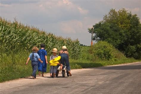 Us Barefoot Amish Kids With Wagon Rural Ohio Photo Tom Conelly