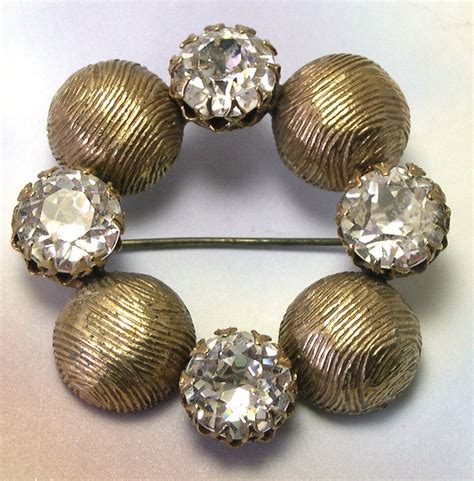 Gold Vintage Rhinestone Kramer Brooch Antique Kramer Pin