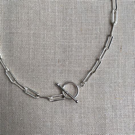 Large Paperclip Link Toggle Necklace Sterling Silver Toggle Necklace