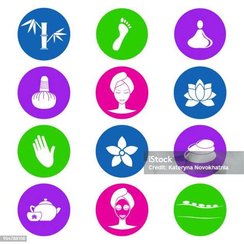 Massage Thaï Icônes De Spa En Couleur Vector Stock Design Plat Vecteurs