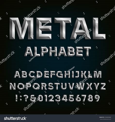 Metal Beveled Alphabet Letters Numbers Punctuation Stock Vector