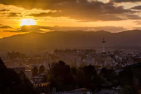 Winter sunset looking west over Kyoto, with Kyoto Tower - Inside Kyoto