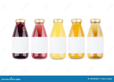 Organic Fruits Juices Set Of Different Color Juices With Cap In Glass Bottles With Blank Label